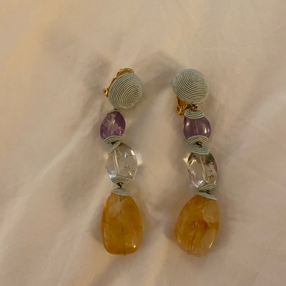 Rebecca de Ravenel long gem earrings with box